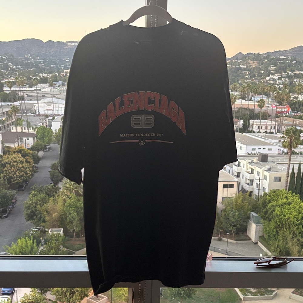 Balenciaga Black and Red Logo T-Shirt